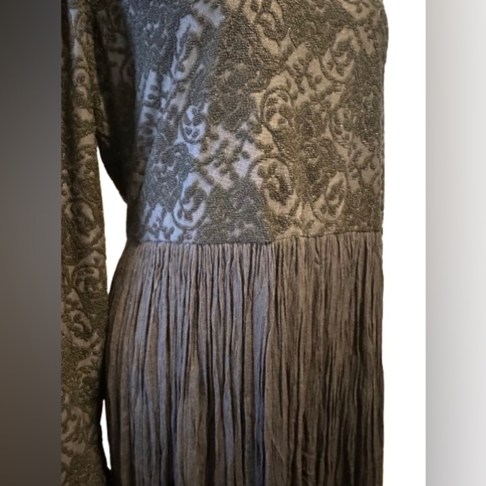 Vintage Navy Burnout Velvet Maxi Dress Long Sleeve Boho Goth Sz 12 - Picture 7 of 9